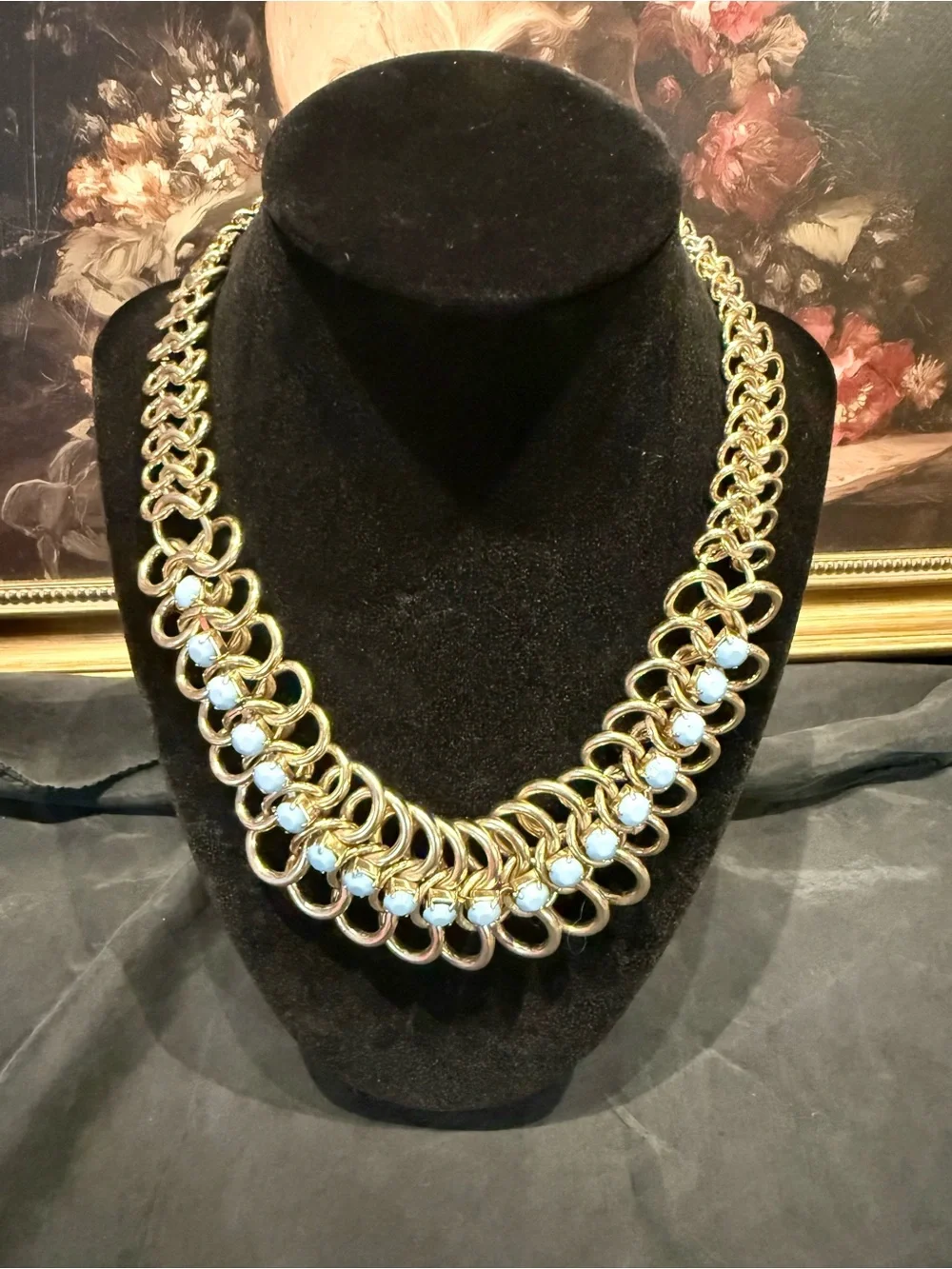 Vintage Gold and Blue Toned Statement Necklace